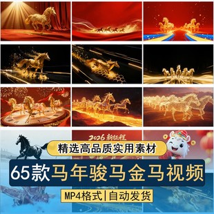 马年骏马奔腾金马天马喜庆吉祥物马群新年年会舞台背景短视频素材