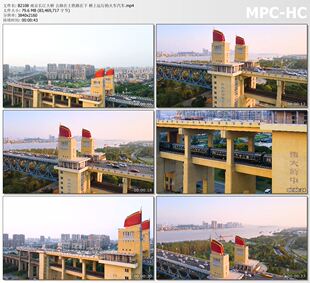 南京长江大桥 公路在上铁路在下桥上运行火车汽车 4K实拍视频素材