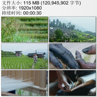 贵州山村少数民族村寨 苗族锡绣 妇女纺纱织布 实拍视频素材