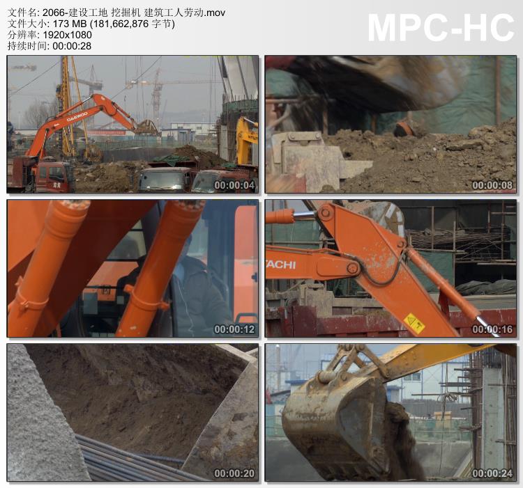 建设工地挖掘机建筑工人劳动 高清实拍视频剪辑素材