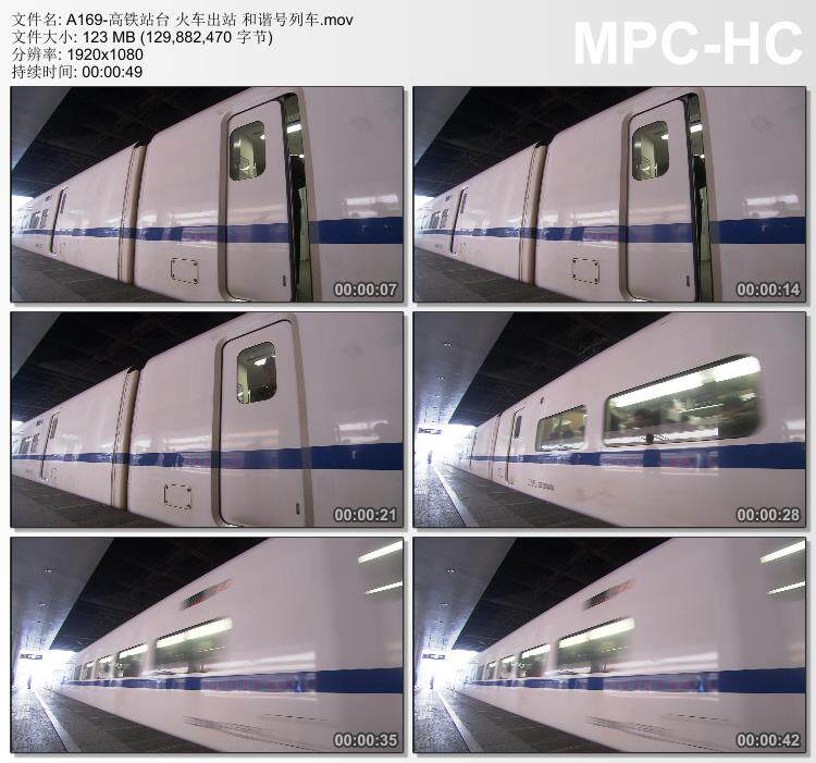 高铁站台火车出站视频 和谐号列车 高清实拍视频素材