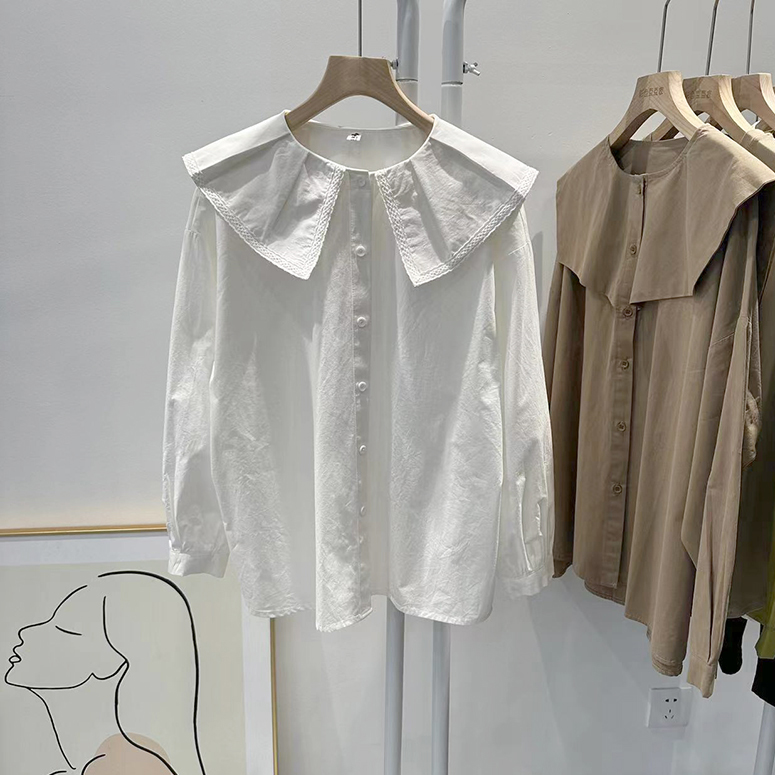 小宽松百搭开襟长袖棉衬衫