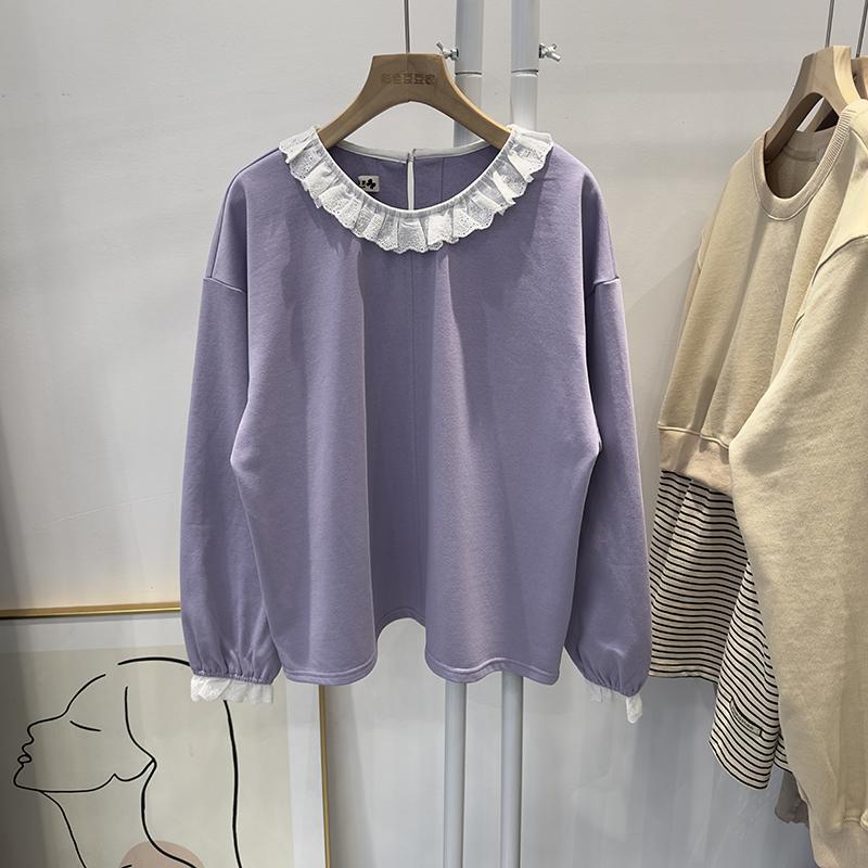 复古设计感日系文艺淡紫色T恤