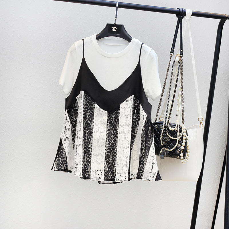 夏季新款原创自制蕾丝吊带打底两件套娃娃版减龄有大码