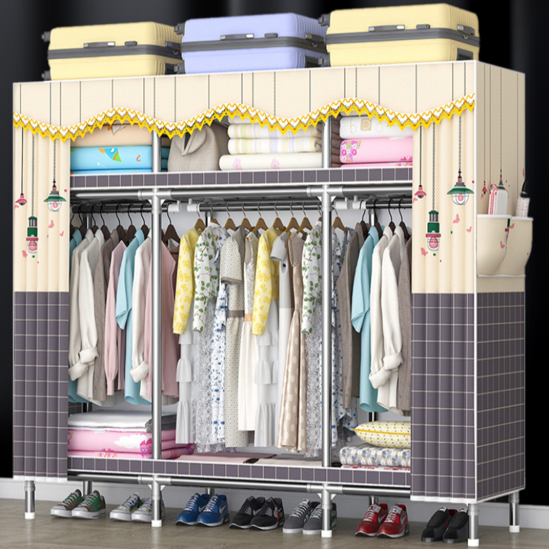 学生宿舍家用简易钢架布衣柜卧室租房组装大容量收纳柜