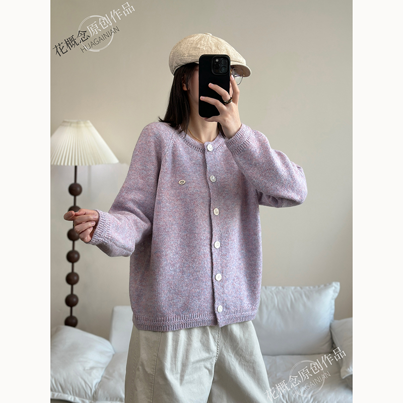 花概念圆领针织开衫宽松休闲秋冬