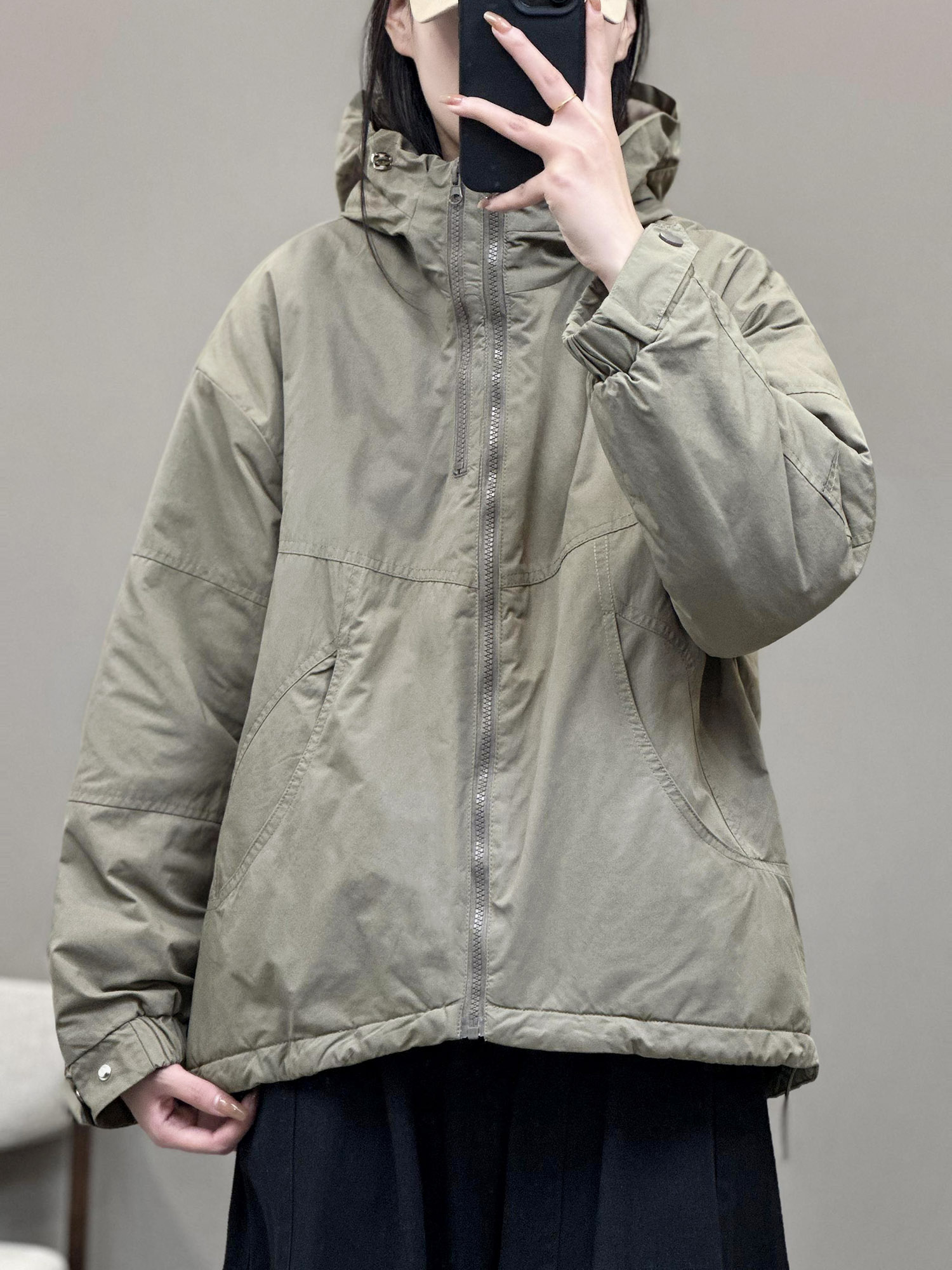 花概念冬季户外运动机能连帽冲衣休闲百搭ins风夹棉外套棉服女