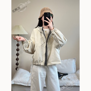 花概念百搭连帽抽绳外套女韩系早秋款宽松拉链口袋运动风休闲上衣