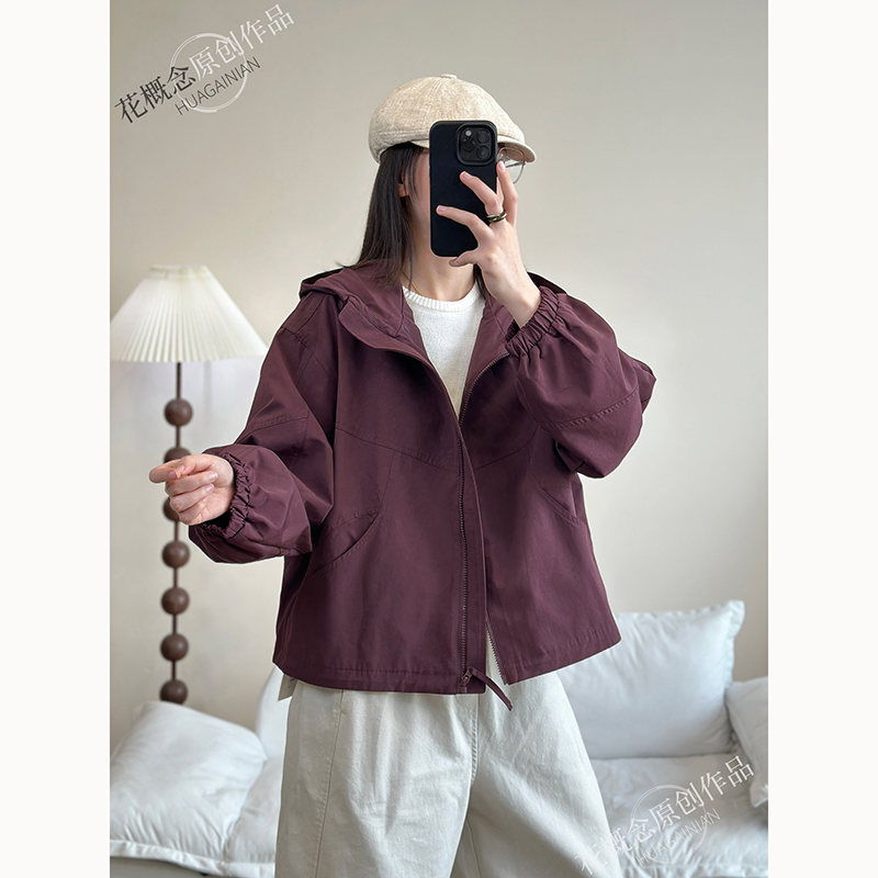 花概念连帽拉链外套秋冬季新款