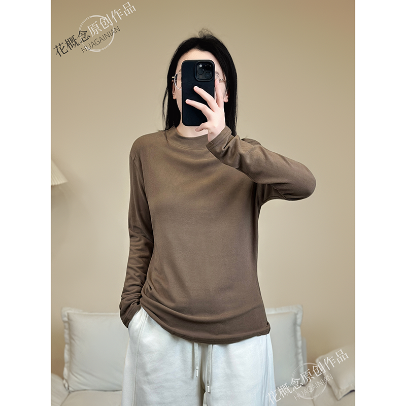 花概念纯色半高领打底秋冬季百搭休闲软糯亲肤长袖上衣保暖套头衫