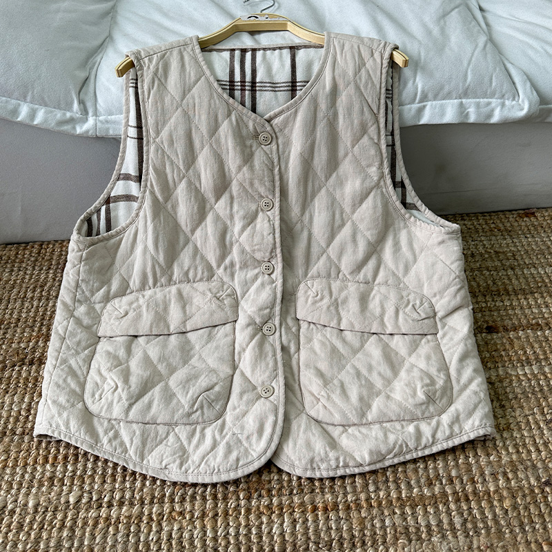 花概念【暖羊羊】60支原生汉麻棉服马甲加厚菱形格绗线不跑棉坎肩