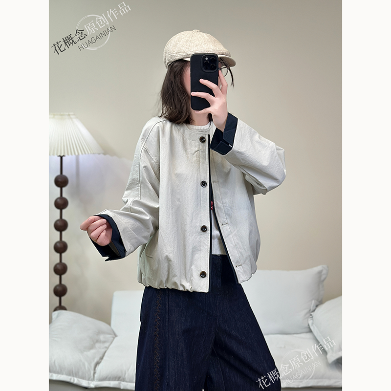 圆领撞色棒球服外套女