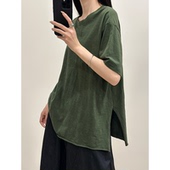 竹节棉T恤圆领套头薄款 花概念夏季 简约款 上衣宽松显瘦休闲打底女