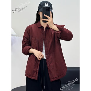 花概念简约系翻领棉服女冬季中长款宽松显瘦单排扣开衫保暖外套