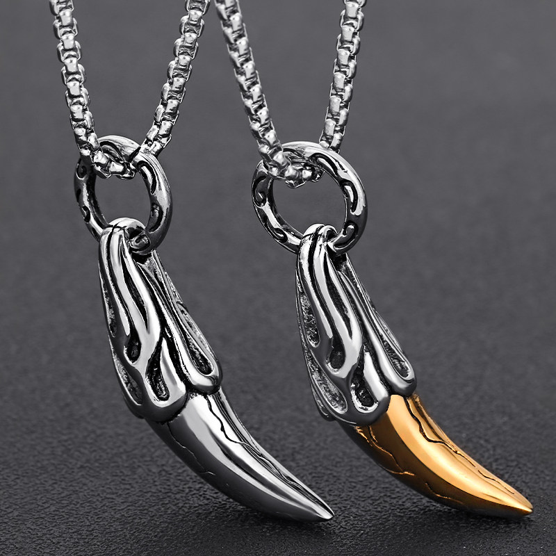 霸气个性狼牙项链男士钛钢挂件复古潮人钛钢吊坠饰品学生首饰礼物