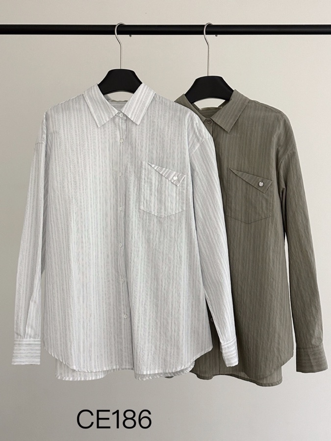 现货2025春季新款女装条纹长袖衬衫宽松～大谷正品联系客服购买