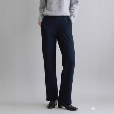 毛呢鹅绒裤90白鹅绒高腰直筒裤