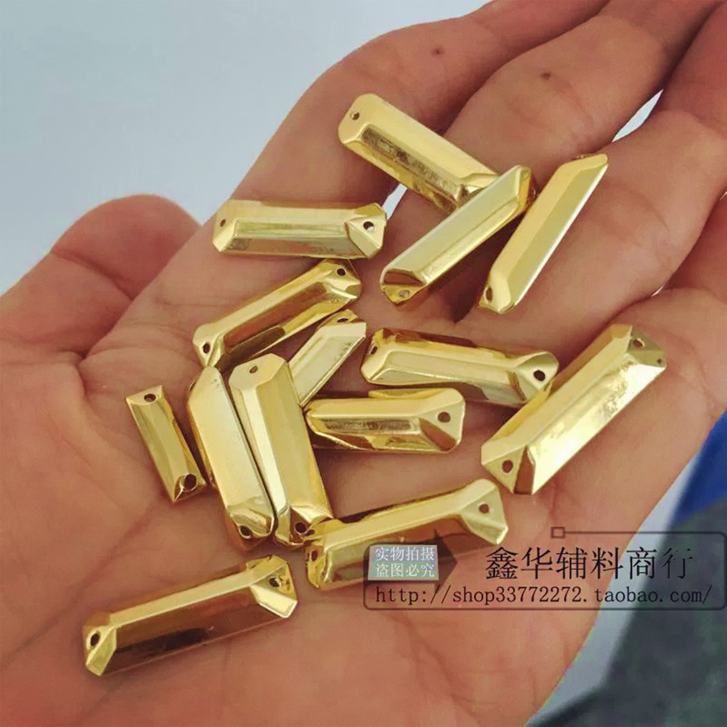 DIY仿金属手缝珠子 长条形 长方钻 串珠服装辅料饰品8X24MM 金色