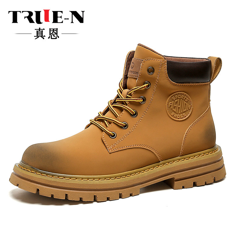 LEATHER MARTIN BOOTS MENS HIGH-TOP WORKWEAR RETRO TRENDY SHOES OUTDOOR HEIGHTENED THICK-SOLED SPRING AND AUTUMN MID-TOP WOMENS HOMO RHUBARB BOOTS