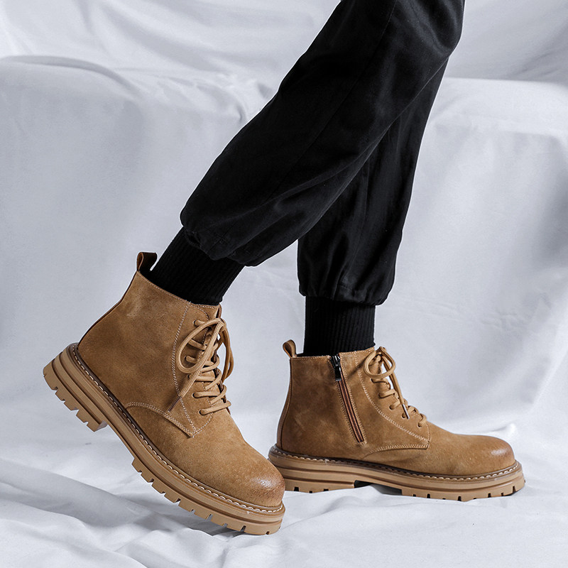 FASHION BOOTS MENS DESERT ZIPPER DESIGN OUTDOOR CARGO HIGH-TOP SUEDE NUBUCK SURFACE PREMIUM LEATHER MARTIN BOOTS