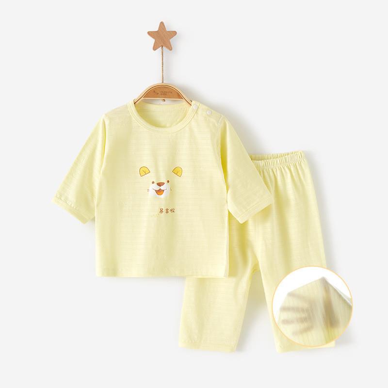 婴儿无骨套装夏季莫代尔两件薄款空调服衣服分体睡衣宝宝中袖夏装
