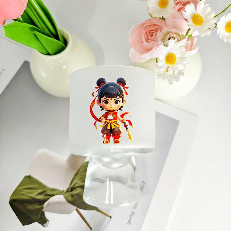 水晶玻璃手把杯 立体彩绘红白洋酒饮料杯子 创意雪山郁金香咖啡杯