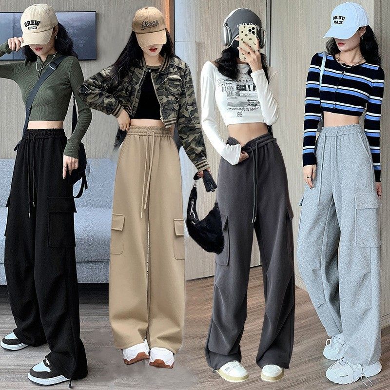 甜酷阔腿直筒工装裤女2025秋冬新款高腰宽松显瘦休闲运动束脚卫裤,女装/女士精品,休闲裤,淘宝优惠券,粉丝福利购,淘宝优惠卷