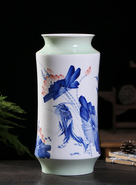 景德镇陶瓷花瓶广口瓶手绘青花釉里红家居客厅装饰工艺品摆件礼品