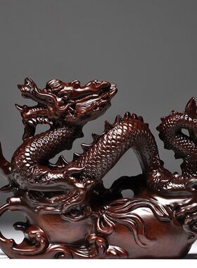 木龙摆件黑檀木雕刻神龙工艺品大号实木青龙绿色家用风水客厅装饰