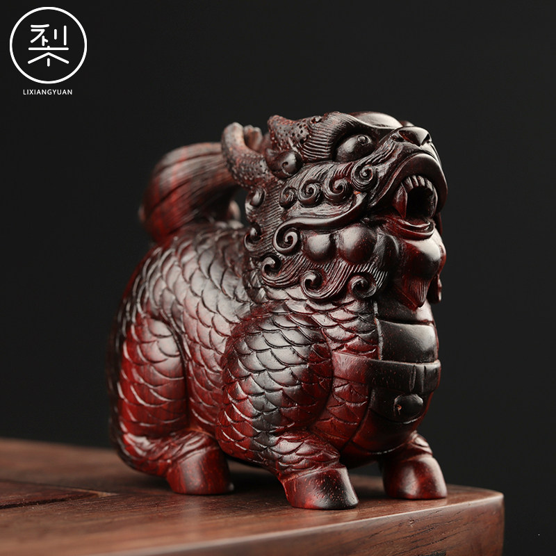 梨香院 麒麟把件小摆件 印度小叶紫檀木湘工手工雕刻文玩把玩物件