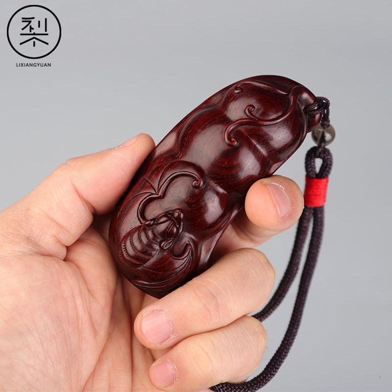 梨香院 四季豆蝙蝠手把件 印度小叶紫檀木男士随身手上盘玩手玩件