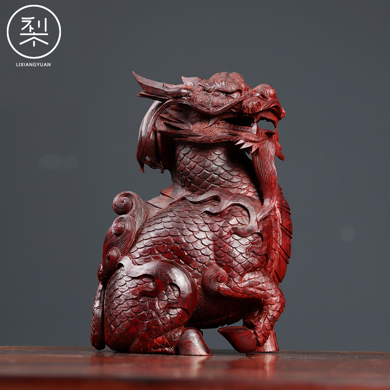 梨香院 麒麟瑞兽摆件 印度小叶紫檀木雕工艺品复古中国风家用客厅