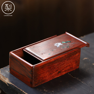 梨香院荷韵推拉首饰盒印度小叶紫檀檀香紫檀螺钿彩贝文盒收纳盒子