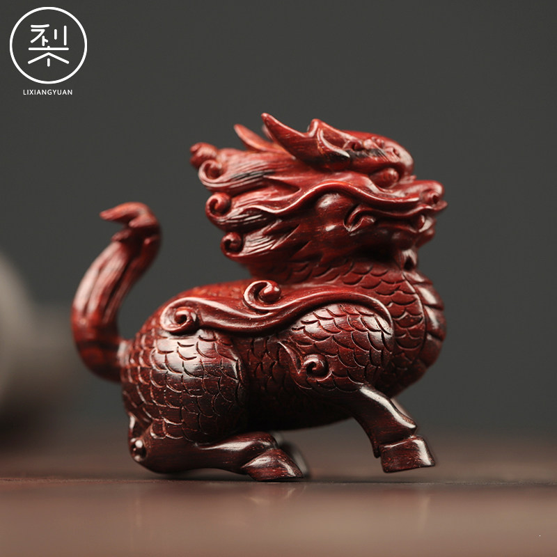 梨香院 麒麟手把件 印度小叶紫檀木文玩把玩物件手玩把件手上盘玩