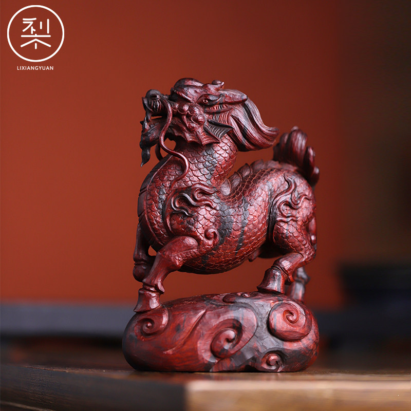 梨香院 麒麟摆件 印度小叶紫檀木雕工艺品复古中国风家用客厅玄关