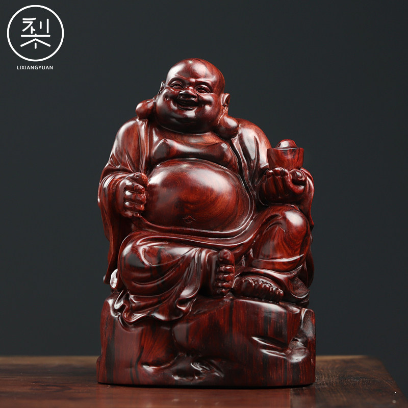 梨香院 弥勒佛摆件 印度小叶紫檀木雕工艺品家用客厅供奉佛像笑佛