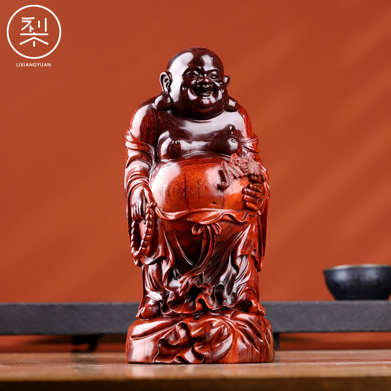 梨香院 弥勒佛摆件 印度小叶紫檀木雕工艺品家用客厅供奉佛像古风