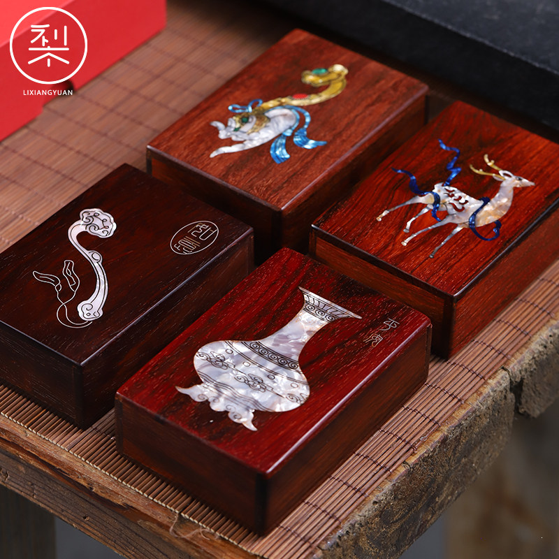 梨香院印度小叶紫檀香粗支烟盒整包放檀香紫檀螺钿盘玩把玩文盒子