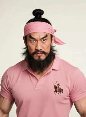 粉红张飞立体胶印polo衫T恤男女同款宽松纯棉上衣潮流百搭粉红色