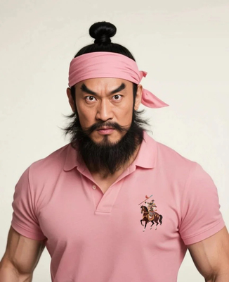 粉红张飞立体胶印polo衫T恤男女同款宽松纯棉上衣潮流百搭粉红色