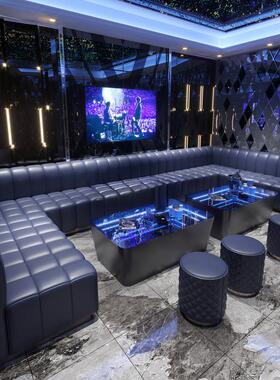成套餐桌轻奢K沙TV沙发酒吧夜场包厢清吧型U型转L角发发光几茶组