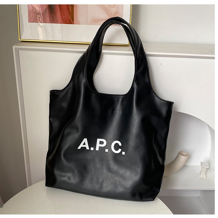 thumbnail for France niche APC women's logo print leather tote bag large capacity shoulder commuter computer bag tote bag