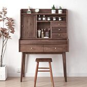 北美黑胡桃木全实木梳妆台日式 樱桃木原木化妆桌橡木多功能化妆台