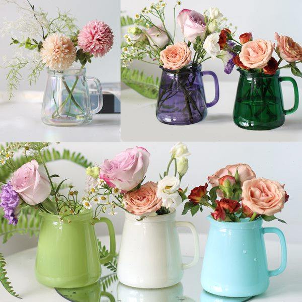 北欧彩色带把手玻璃小花瓶小清新可爱轻奢民宿咖啡店餐桌装饰摆件,家居饰品,花瓶,淘宝优惠券,粉丝福利购,淘宝优惠卷