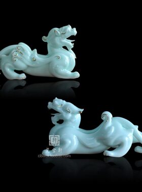 貔貅套组 德化白瓷家居工艺品动物客厅招财客厅家居办公装饰摆件