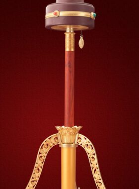 学院款长柄手摇转轮底座纯铜手摇转筒莲花三脚架三足底座三角支架