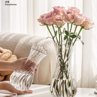 花瓶摆件客厅插花高级感玻璃鲜花玫瑰轻奢网红法式2023新款百合小
