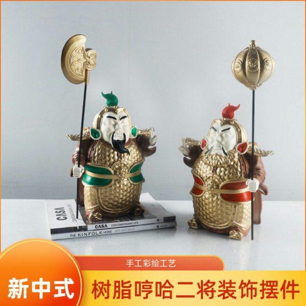 中式家居客厅电视柜玄关书房软装样板房彩绘树脂哼哈二将装饰摆件,特色手工艺,其他特色工艺品,淘宝优惠券,粉丝福利购,淘宝优惠卷