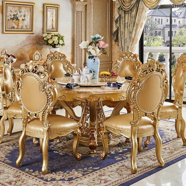 欧式餐桌大理石面圆桌全实木雕花家用饭桌酒店火锅桌别墅桌椅组合,住宅家具,大理石餐桌,淘宝优惠券,粉丝福利购,淘宝优惠卷