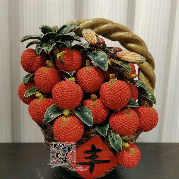 陶瓷工艺品 石湾公仔 荔枝篮 丰收 满堂红利